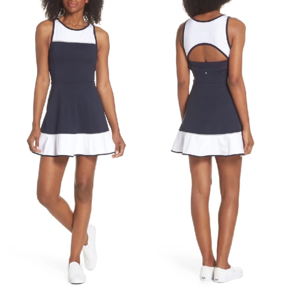 Kate Spade Colorblock Active Navy Blue & White A-Line Sleeveless Tennis Dress